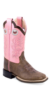 Old West Youth's Brown/Light Pink Western Boot BSY1991