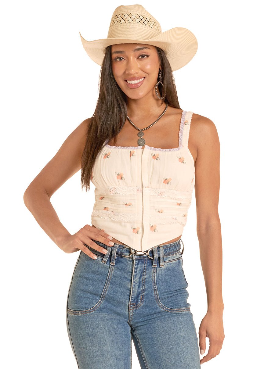 Rock & Roll Denim Women's Floral Print Corset Top BW20T08772