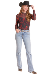 Rock & Roll Western Desert Print Mesh Top BW22T09362