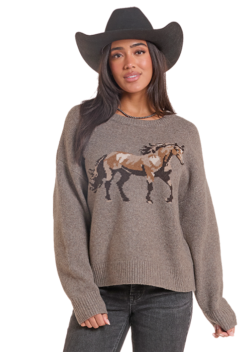 Rock & Roll Women's Heathered Horse Sweater BW32T09971