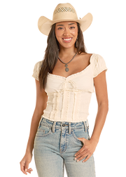 Rock & Roll Cowgirl Smocked Tie Top BW51T08798