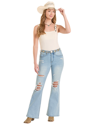 Rock & Roll Denim Women's Distressed High Rise Flare Jean BW6HD08493