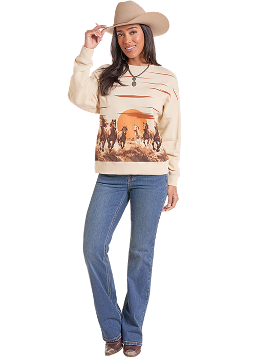 Rock & Roll Cowgirl Women's Horse Pullover Sweater BW91T09988