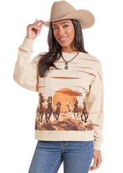 Rock & Roll Cowgirl Women's Horse Pullover Sweater BW91T09988