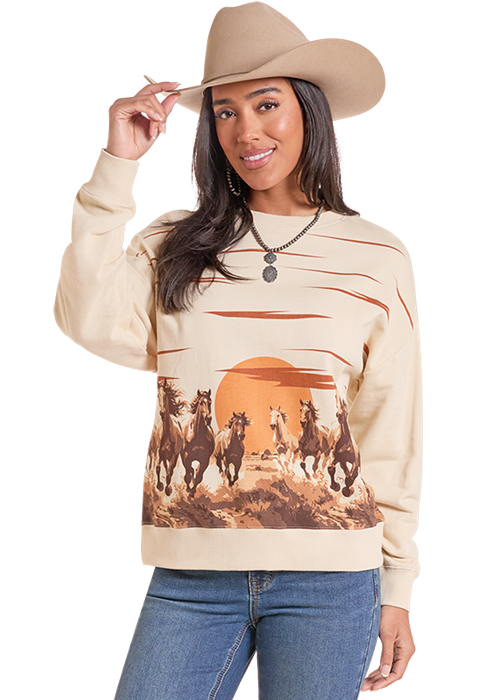 Rock & Roll Cowgirl Women's Horse Pullover Sweater BW91T09988