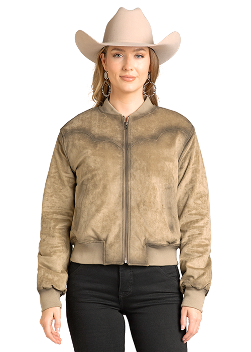 Rock & Roll Cowgirl Distressed Microsuede Bomber BW92C07011