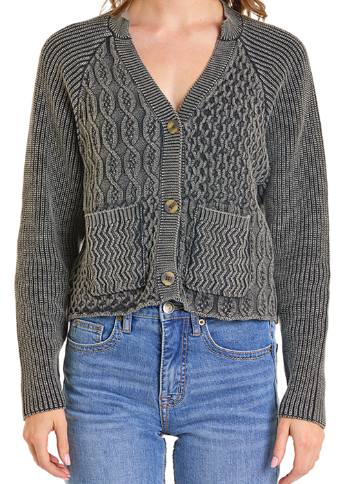 Rock & Roll Women's Black Washed Sweater Cardigan BW95T07018