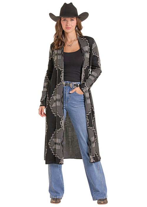 Rock & Roll Denim Women's Aztec Print Knit Duster BW95T09736