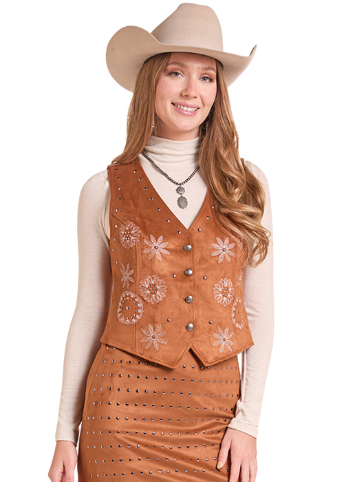 Rock & Roll Cowgirl Women's Brass Suede Vest BW98T09387