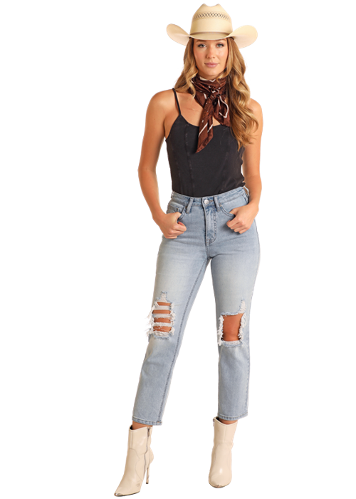 Rock & Roll Women's High Rise Distressed Straight Cropped Jean