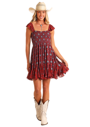 Rock & Roll Women's Floral Godet Mini Dress