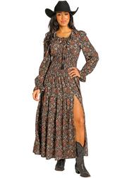 Rock & Roll Cowgirl Black Floral Horseshoe Dress BWD2R07785