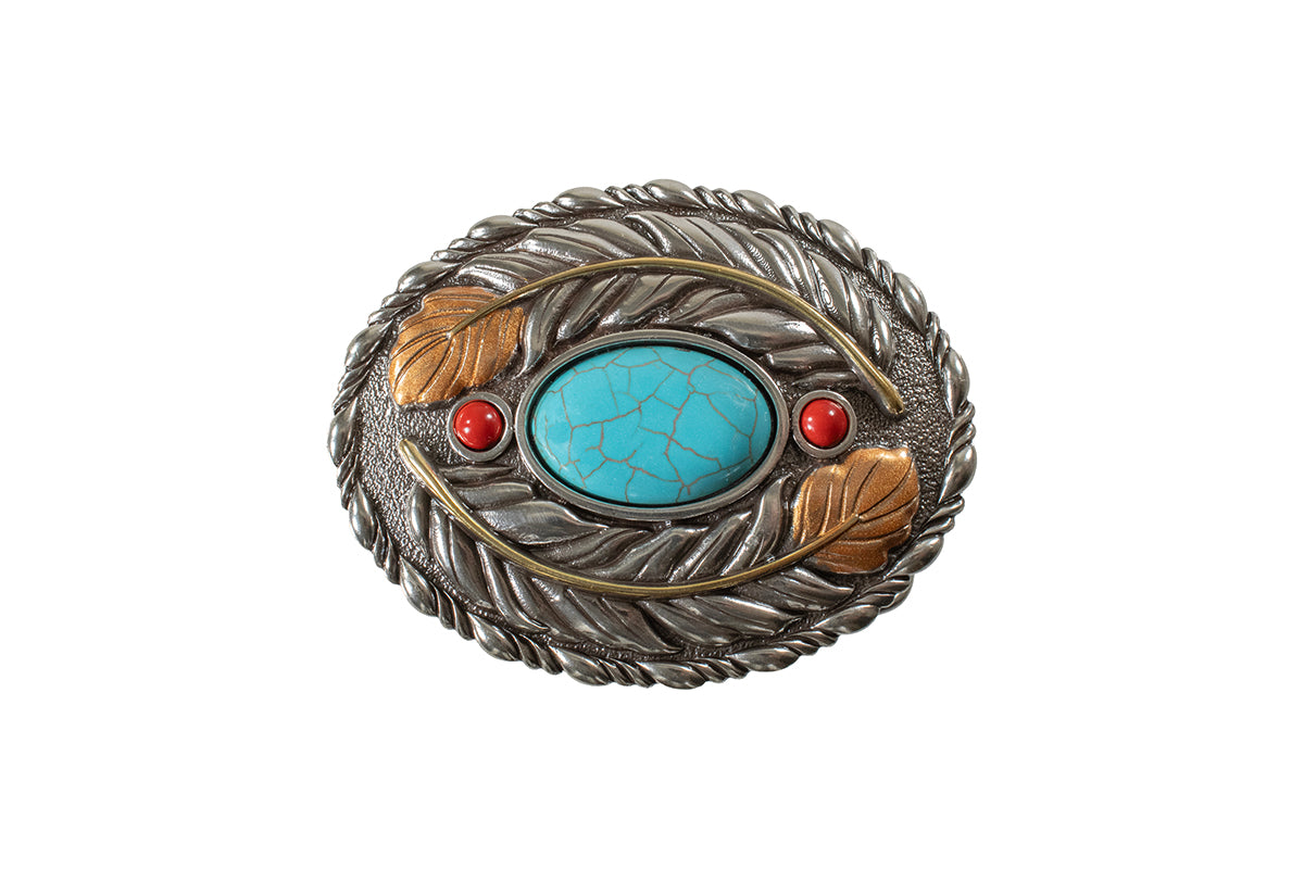 Blazin Roxx Women's Oval Feather with Turquoise Stone Buckle 37961
