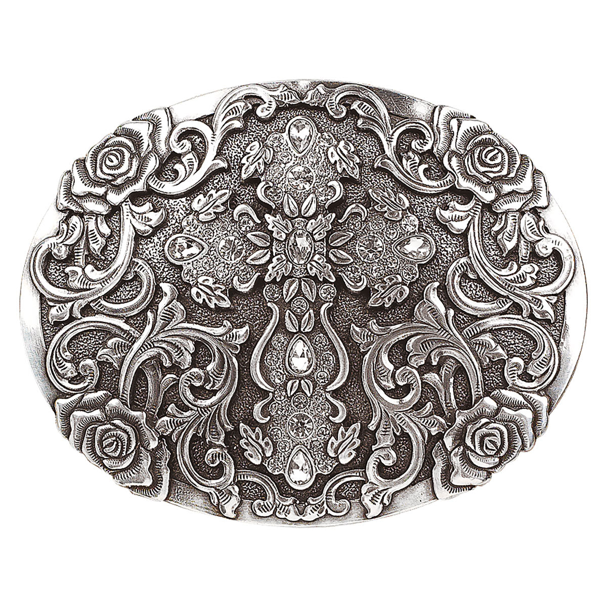 Nocona Large Round Floral Jeweled Cross Buckle 37108