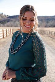Cruel Girl Women's Forest Green Knit Sleeve Shirt Blouse CTK7493003