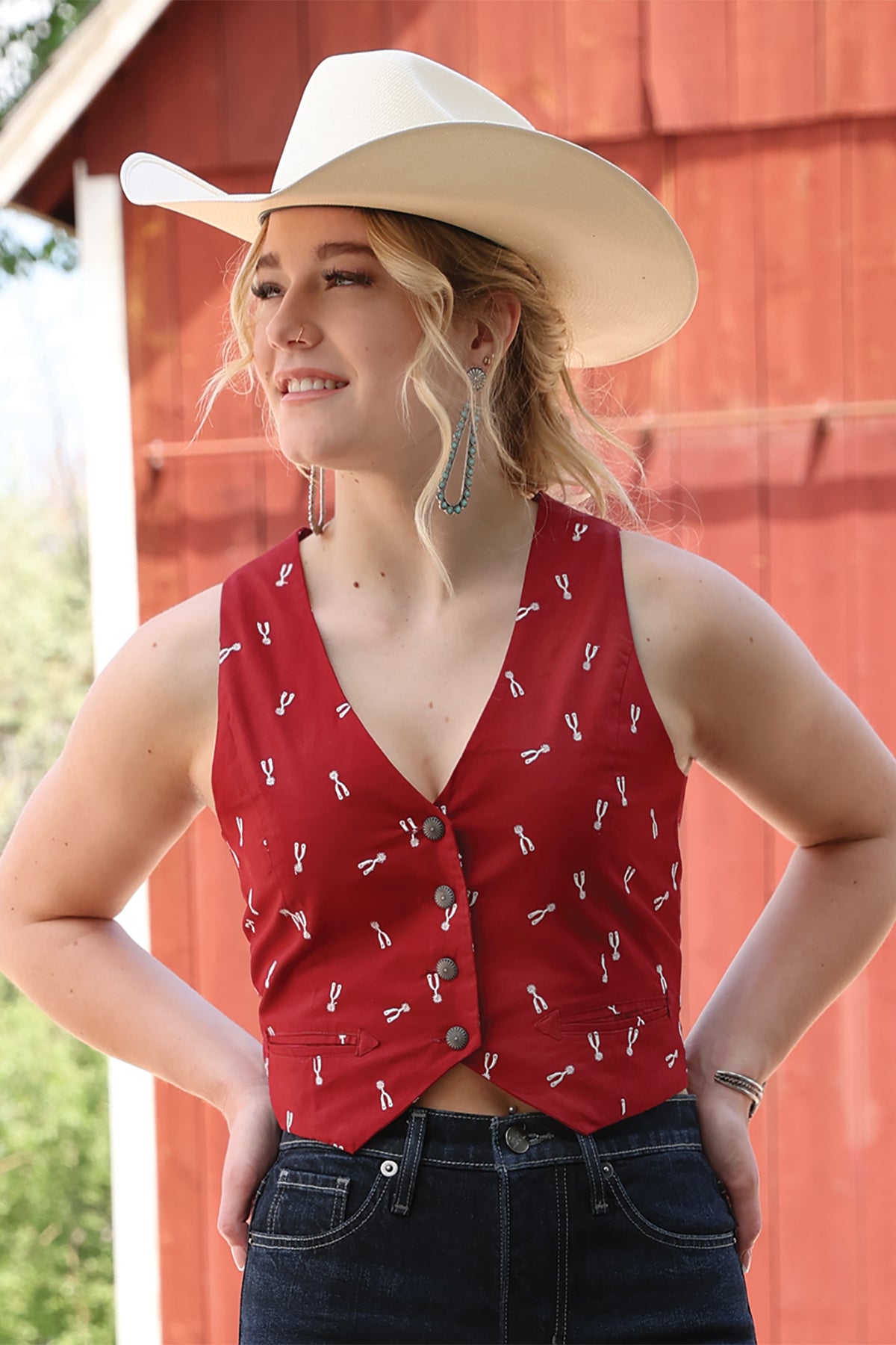 Cruel Girl Women's Red Spur Pattern Vest CTV7532002