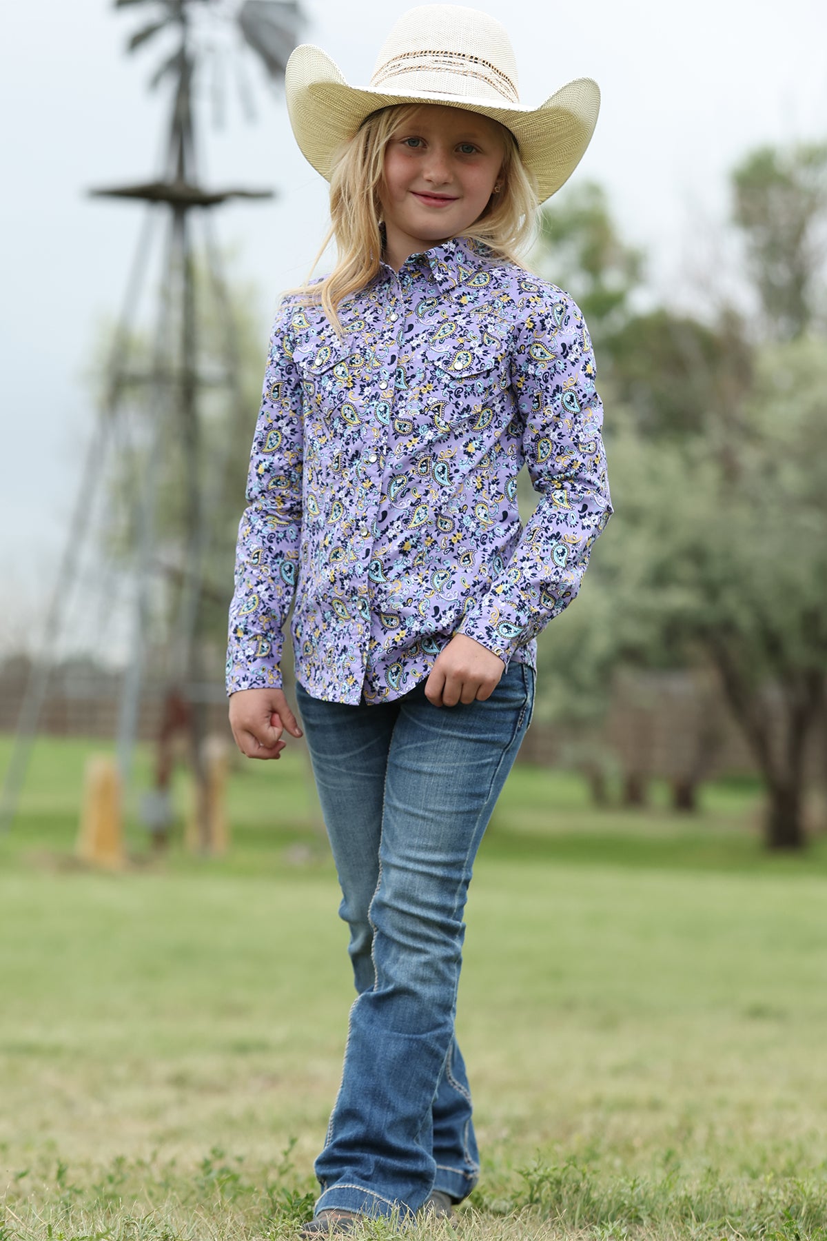 Cruel Girl Kid's Lilac Paisley Long Sleeve Shirt CTW3230055