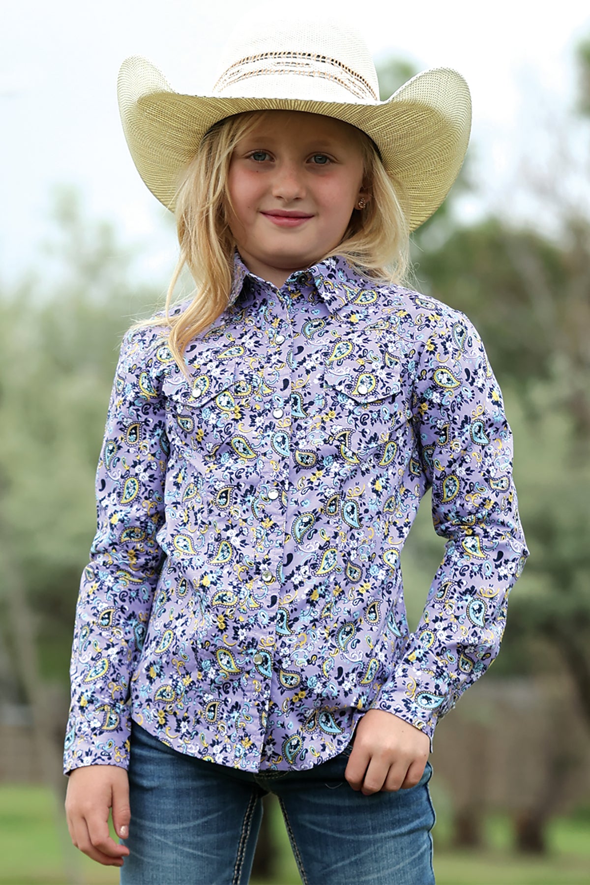 Cruel Girl Kid's Lilac Paisley Long Sleeve Shirt CTW3230055