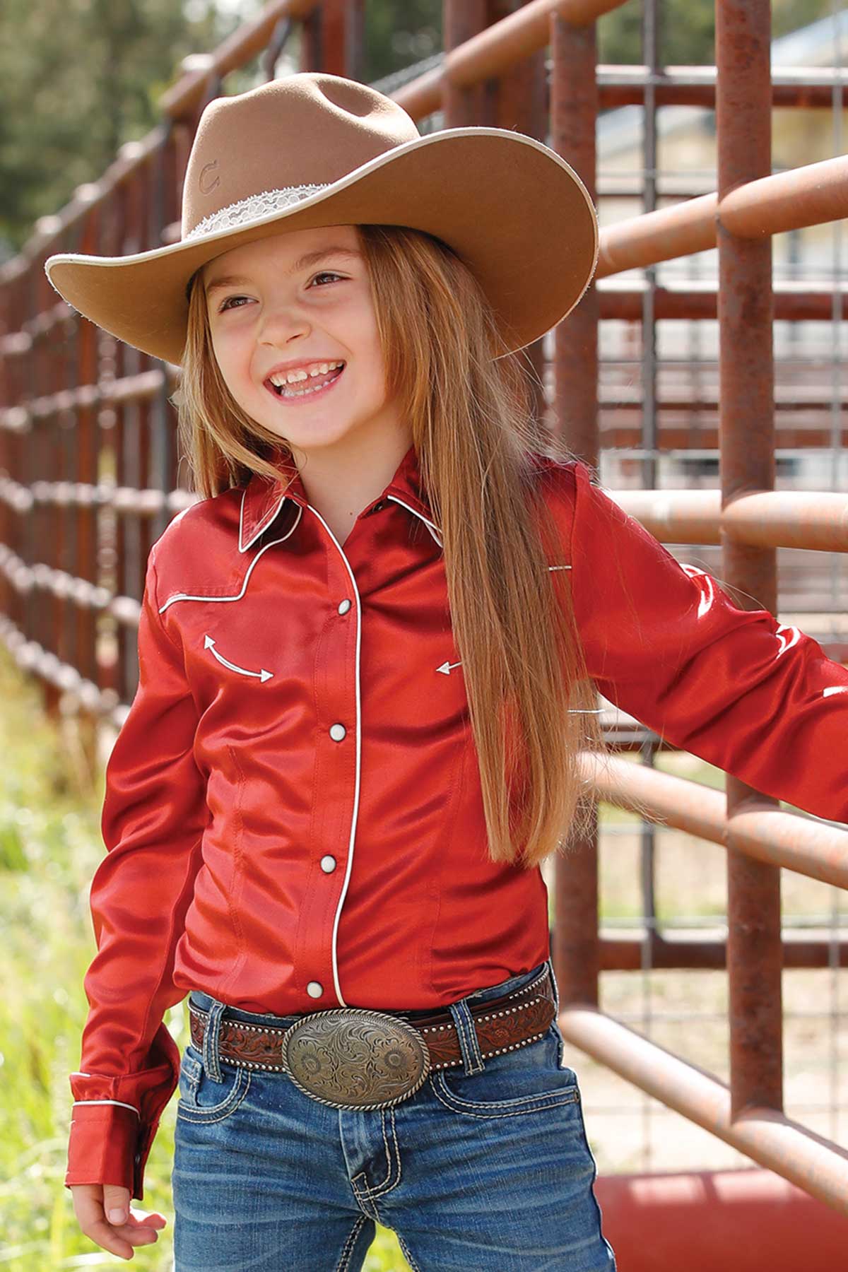 Cinch Girl's Red with Piping Snap Front Shirt CTW3370029