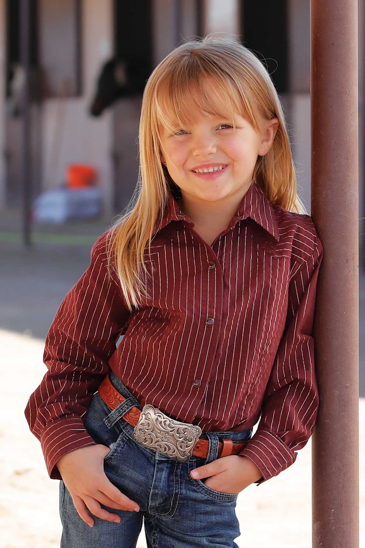Cruel Girl Burgundy Striped Long Sleeve Shirt CTW3390003