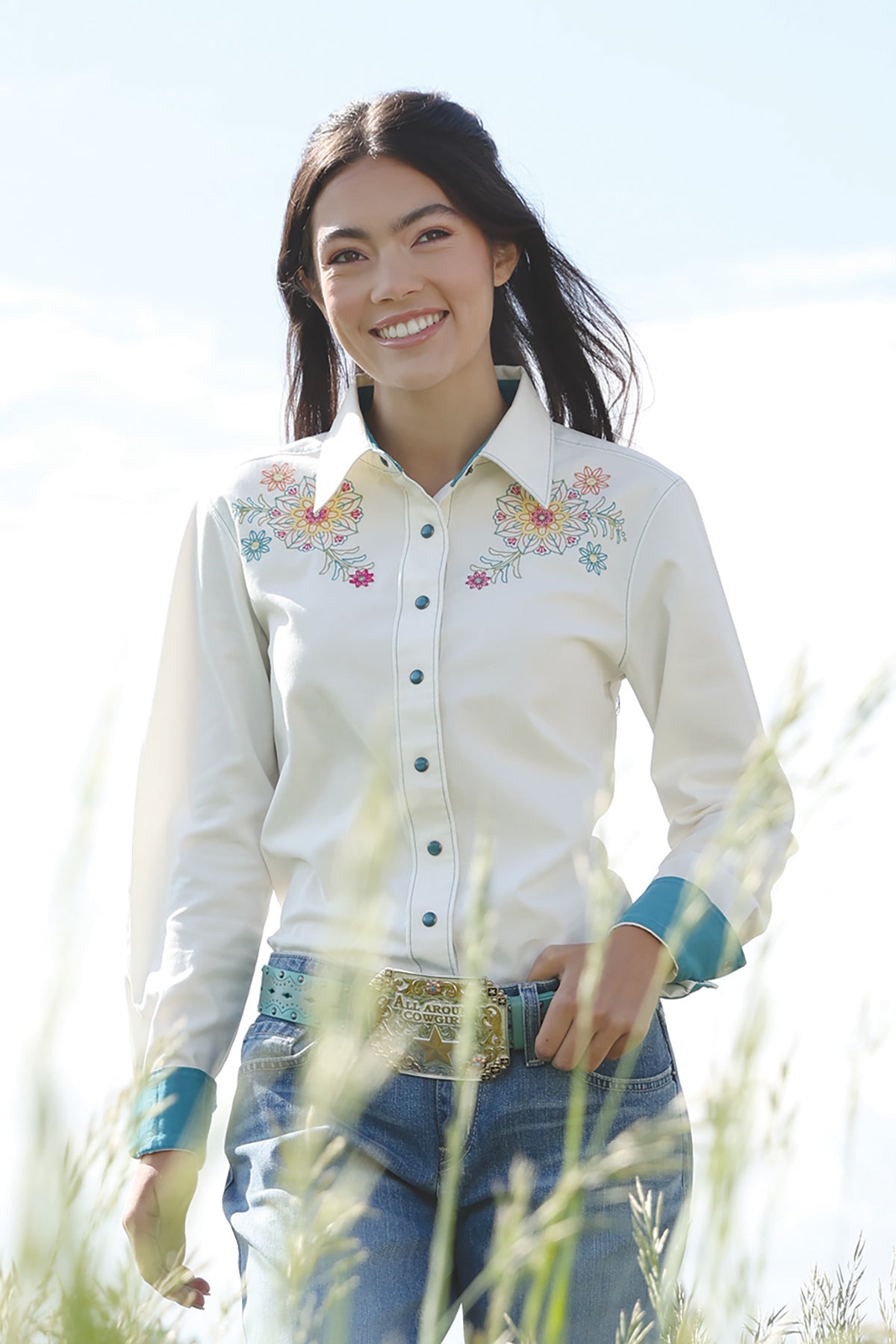 Cruel Girl Women's White Floral Long Sleeve Shirt CTW7529003
