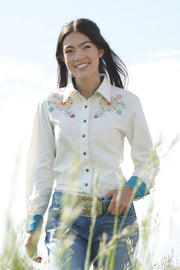 Cruel Girl Women's White Floral Long Sleeve Shirt CTW7529003