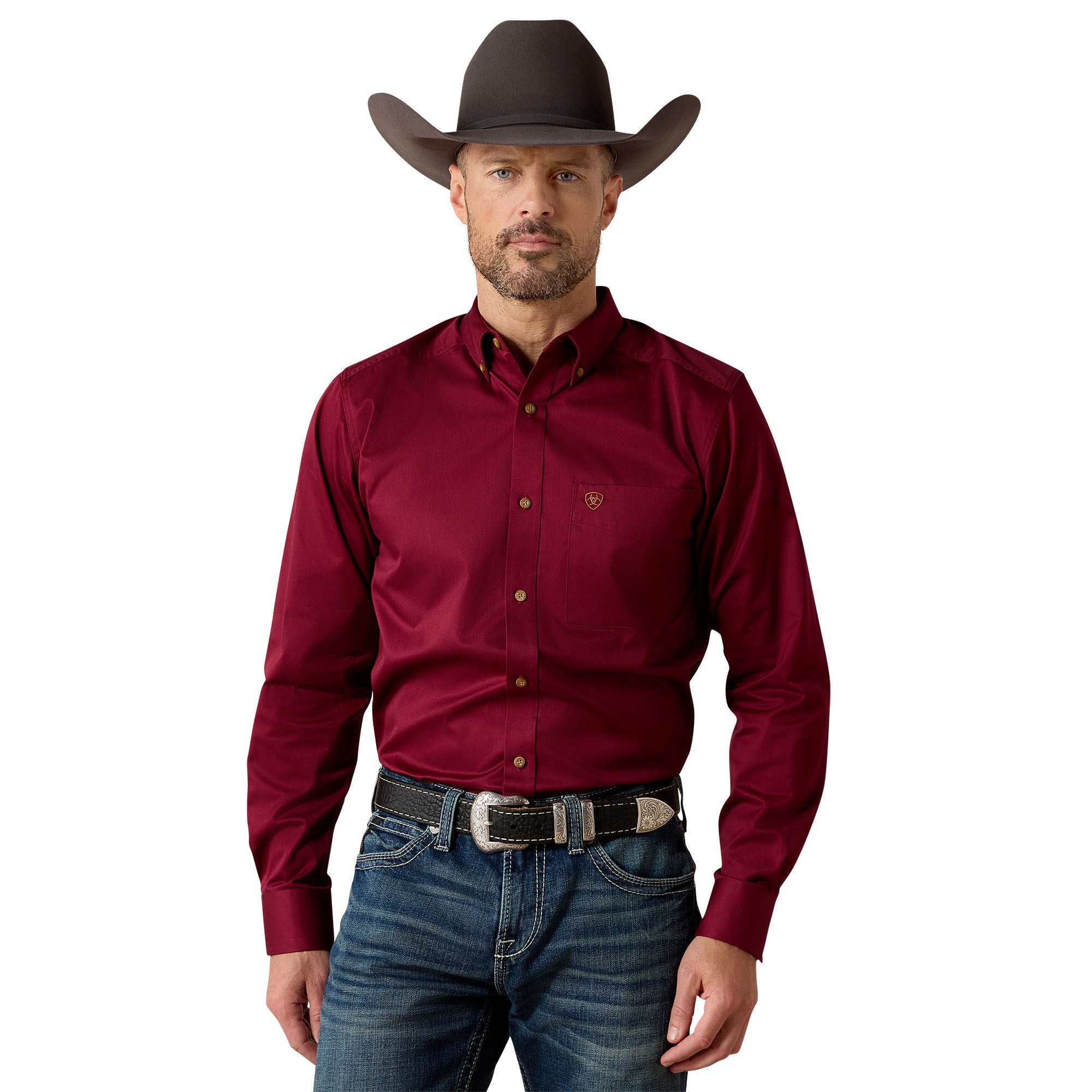 Ariat Men's Fitted Solid Burgundy Shirt