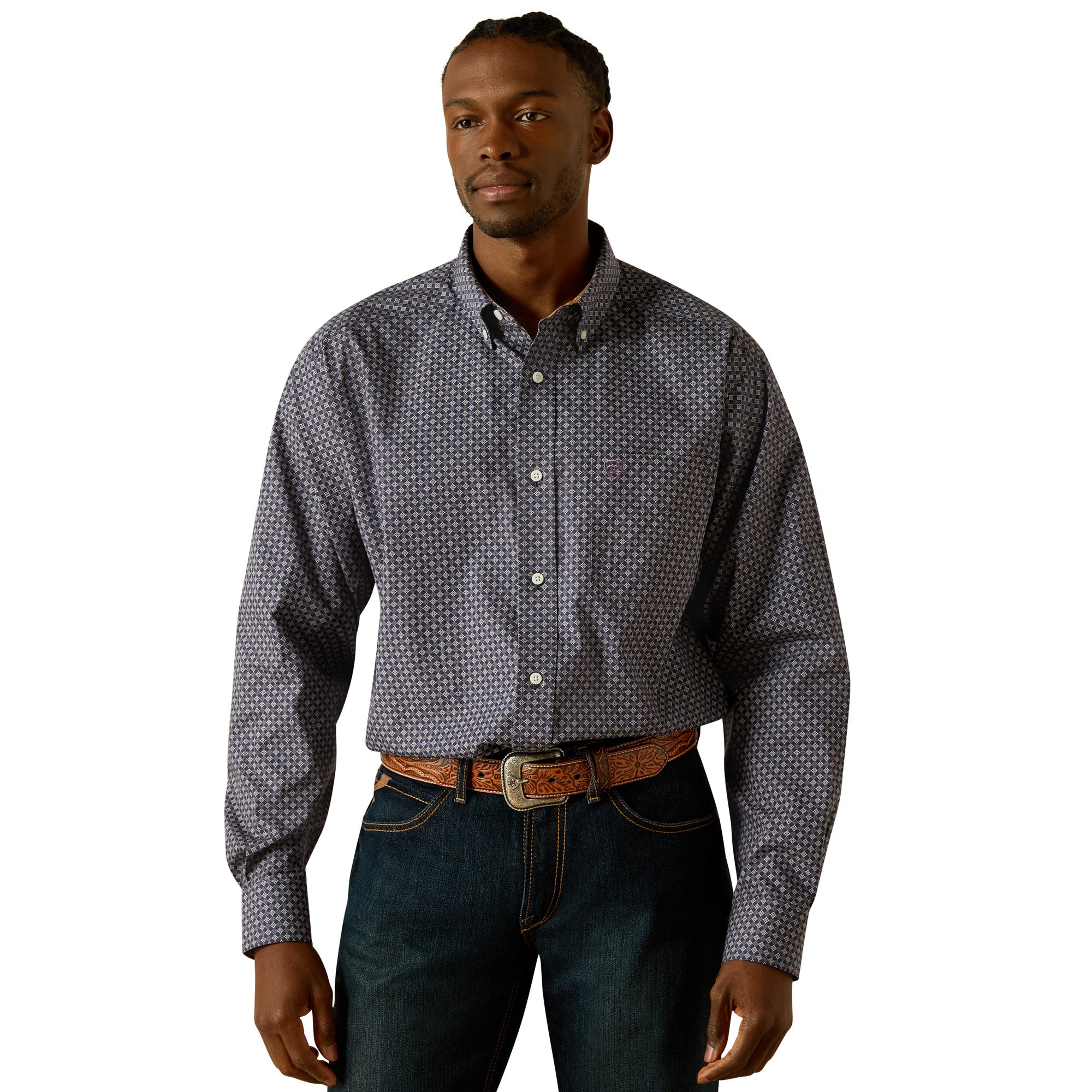 Ariat Men's Navy Wrinkle Free Dale Classic Fit Button Down Shirt 10062195