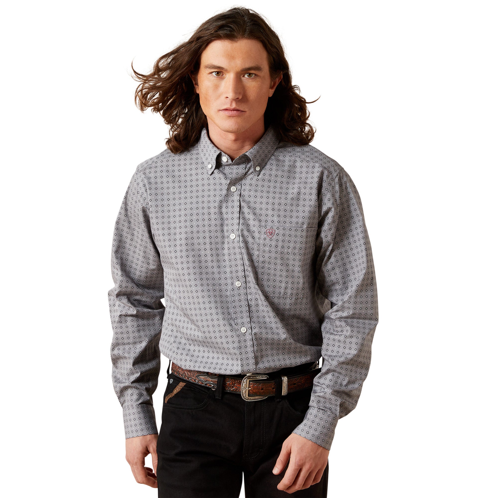 Ariat Men's Grey Wrinkle Free Anderson Fitted Button Down Shirt #10065776