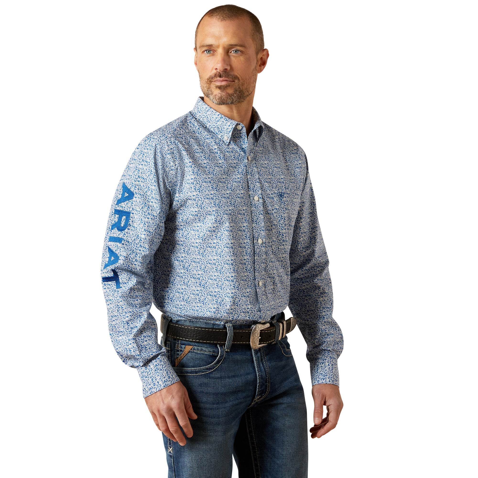 Ariat Men's Blue Team Parks Fitted Button Down Shirt 10065811