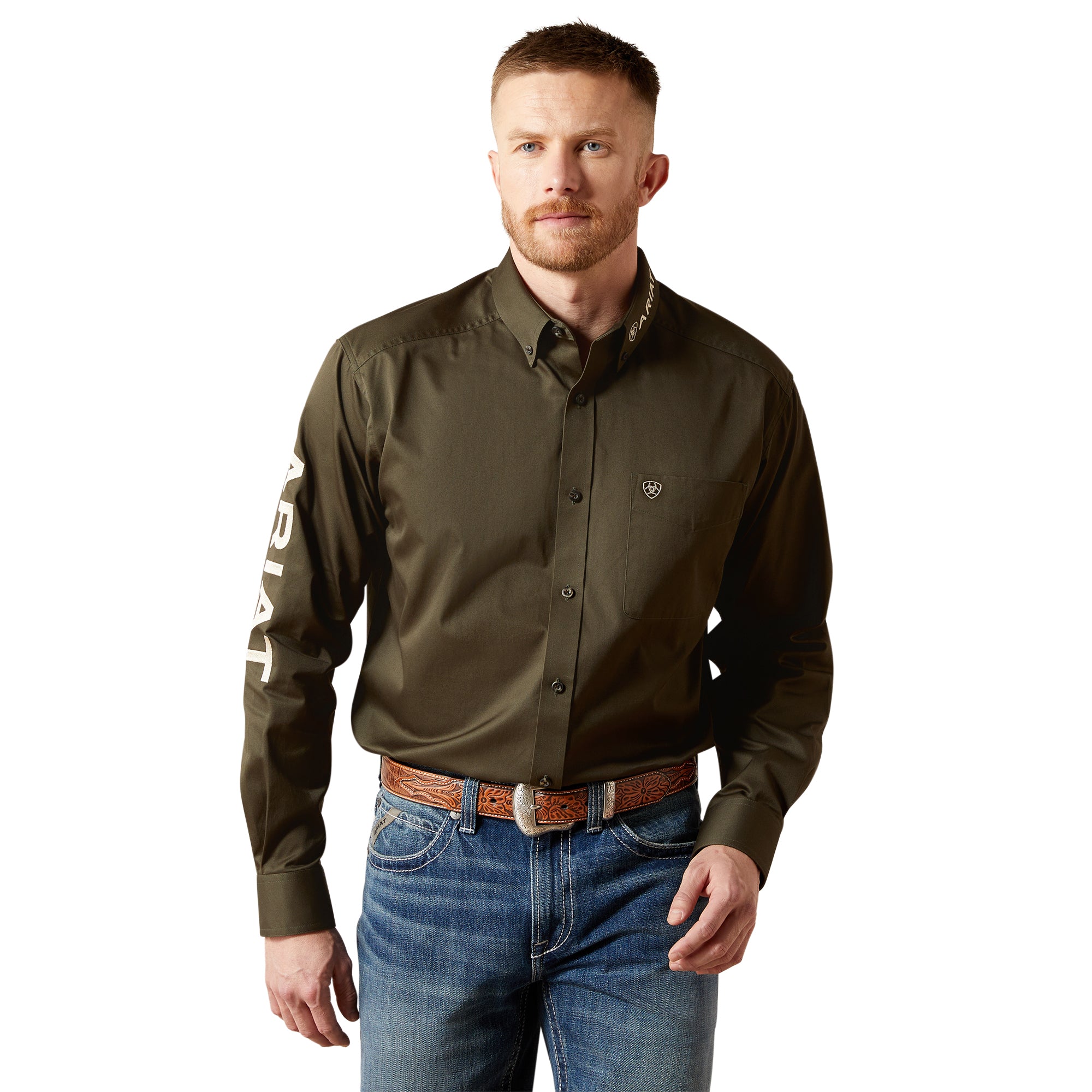 Ariat Men's Olive Team Logo Twill Classic Fit Button Down Shirt 10065845