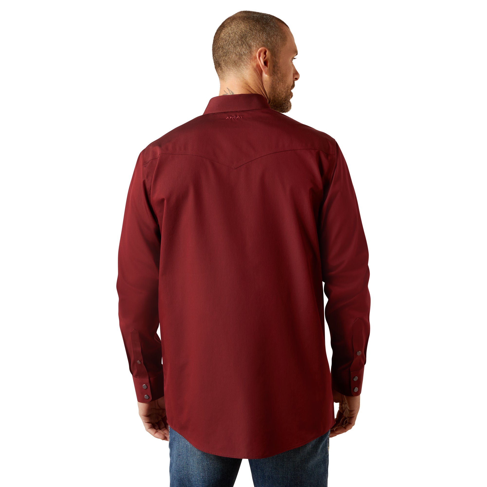 Ariat Men's Burgundy Wrinkle Free Pinpoint Oxford Fitted Snap Front Shirt 10065913