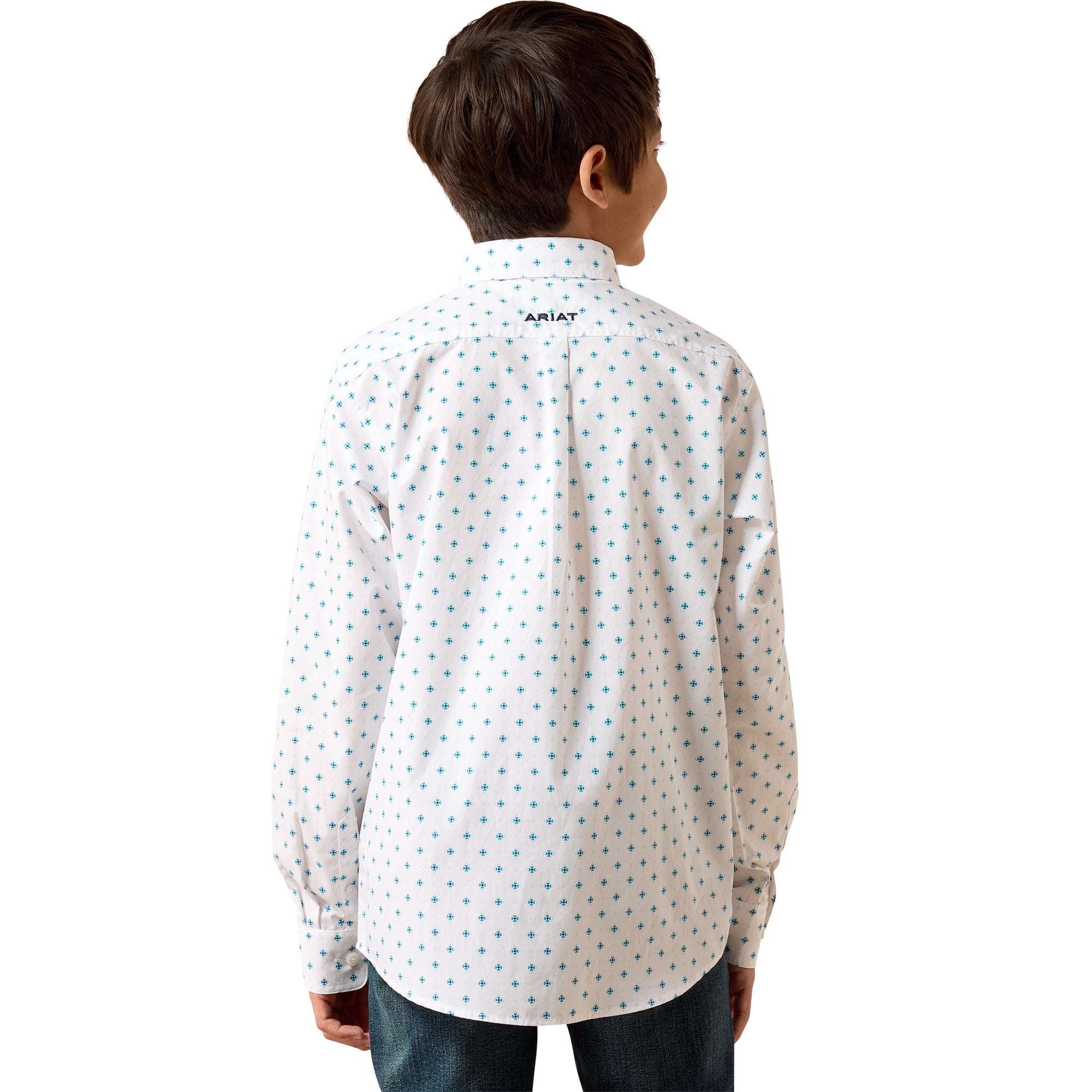 Ariat Boy's White Geo Print Team Emory Classic Fit Button Down Shirt 10079414