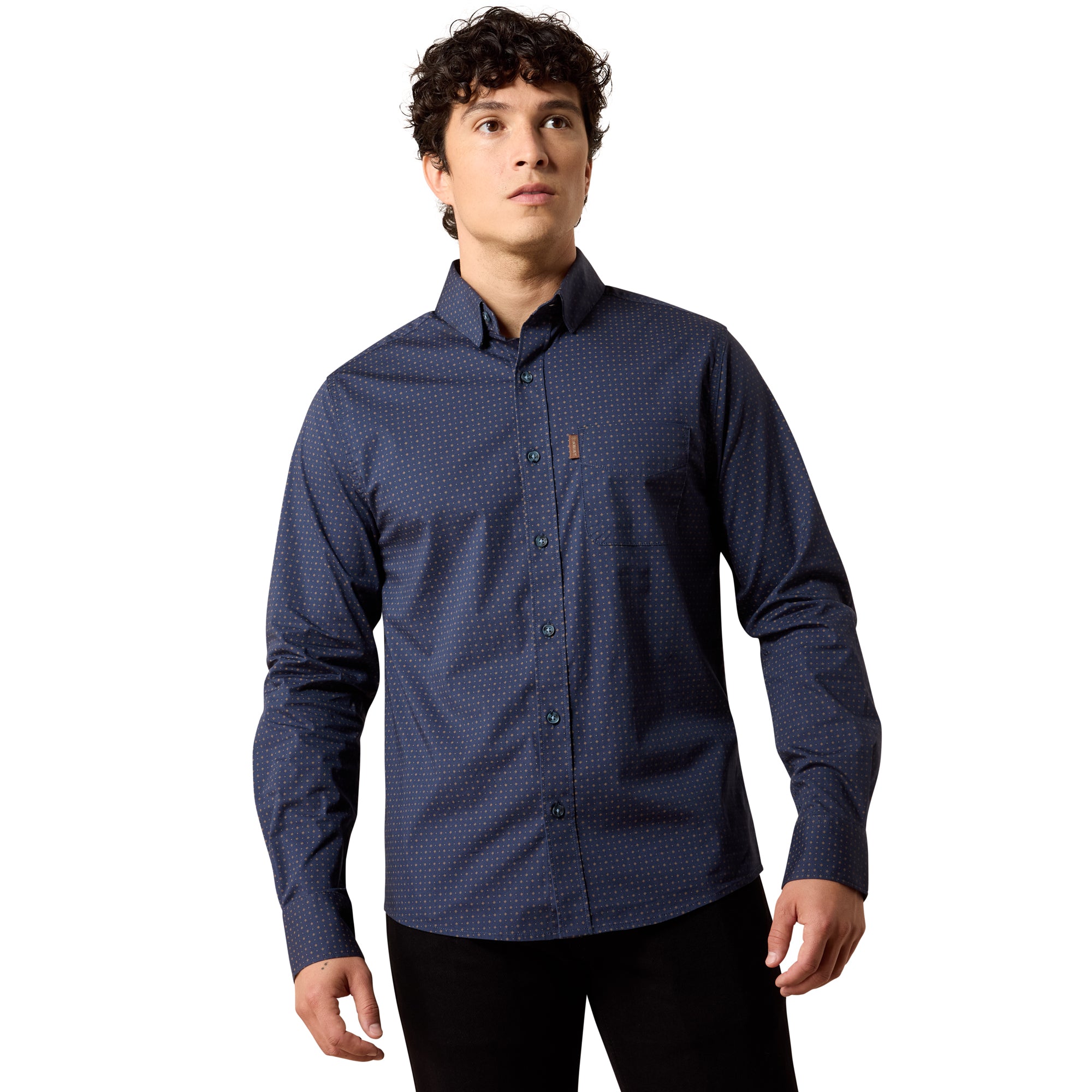 Ariat Men's Navy Mini Geo Maxx Modern Slim Fit Button Down Shirt 10079251