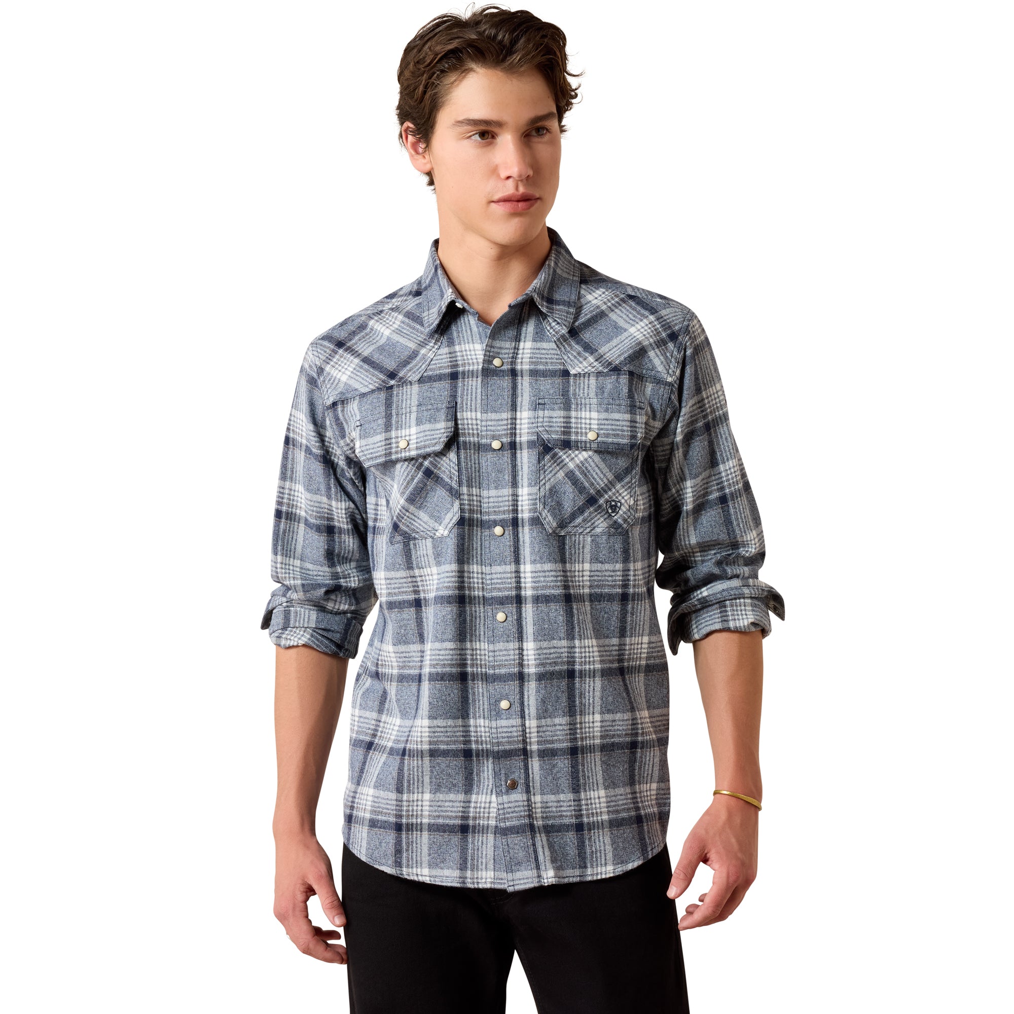 Ariat Men's Sargasso Sea Plaid Retro Harish Fitted Snap Front Shirt 10079438