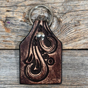 Rodeo Drive Floral Tooled Cow Tag Key Chain KC931