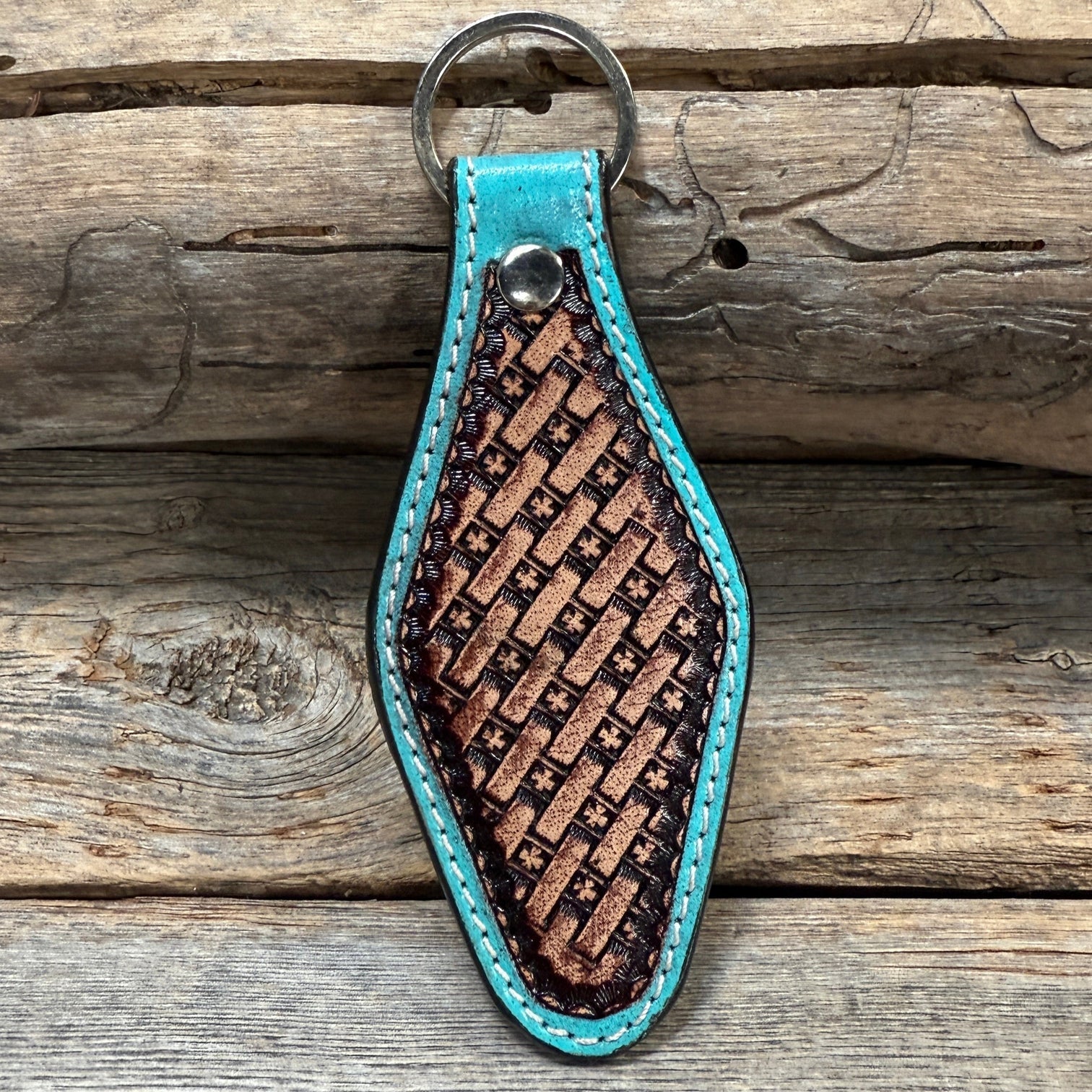 Rodeo Drive Leather Basket Weave Key Chain KCFK2