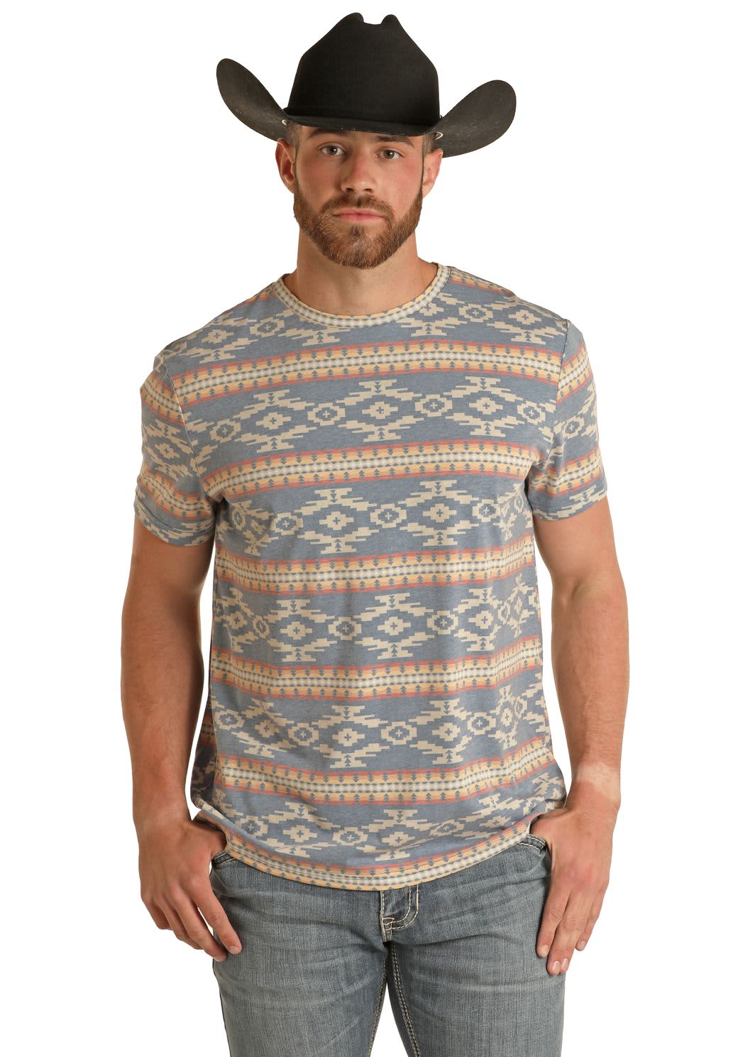 Rock & Roll Men's Dale Brisby Aztec Print Tee BU21T03021 C3