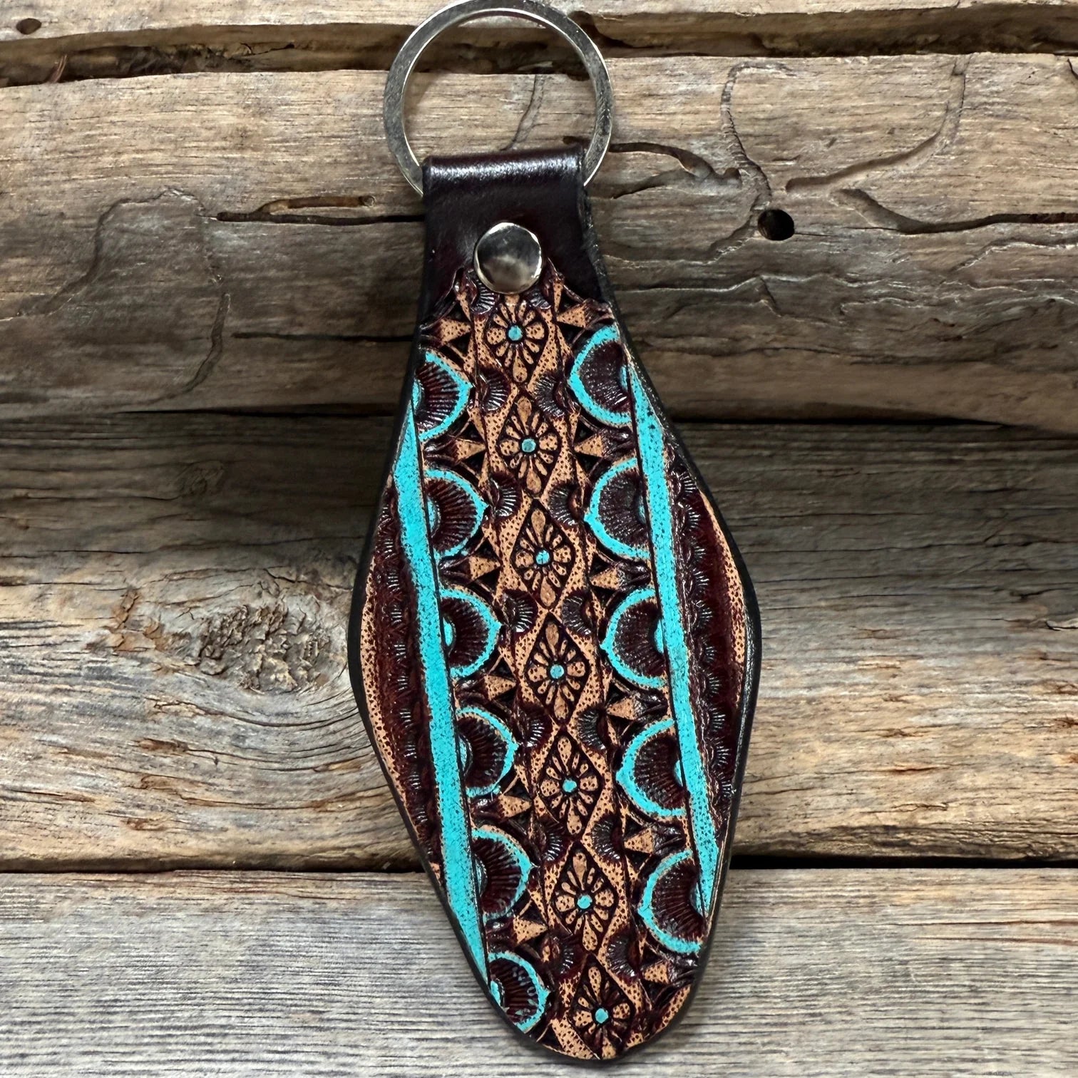 Rodeo Drive Turquoise and Brown Hand Painted Key Chain KCFK6