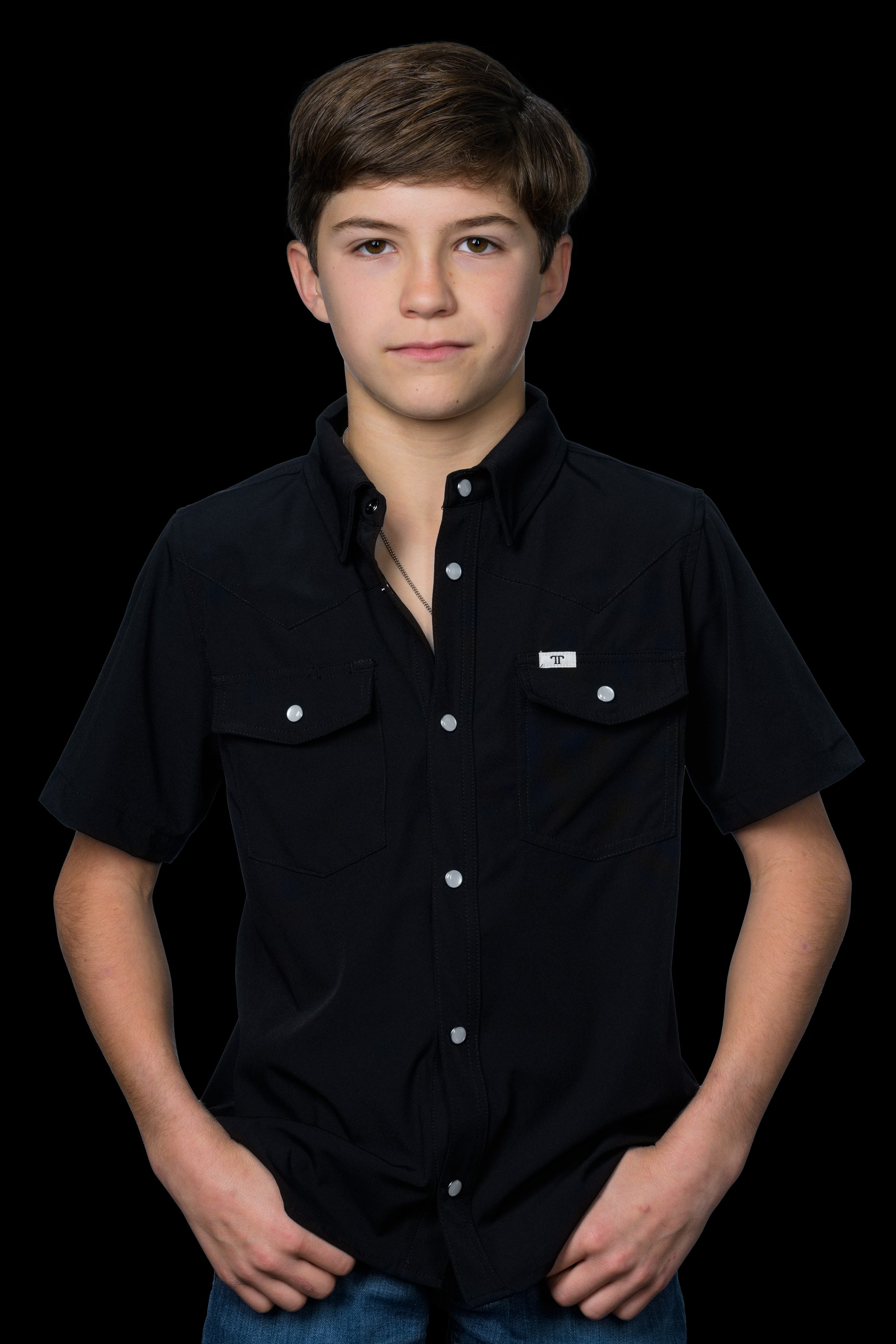 Ferrell Kid's Black Short Sleeve Snap Shirt KSL3002335