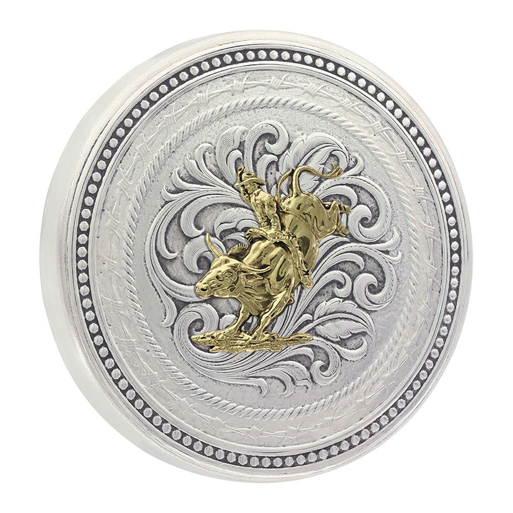 Montana Silversmiths New Traditions Stars and Barbed Wire Snuff Lid with Bull Rider Figure LID8-646