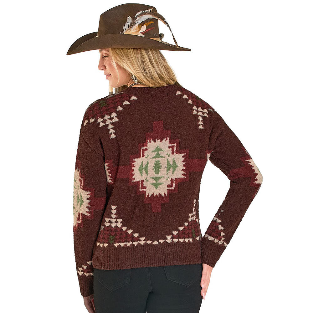 Rock & Roll Cowgirl's Java Boucle Aztec Sweater LW32T07931