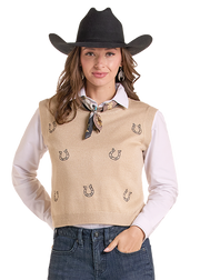 Panhandle Slim Horseshoe Embroidery Sweater Vest LW38T09692