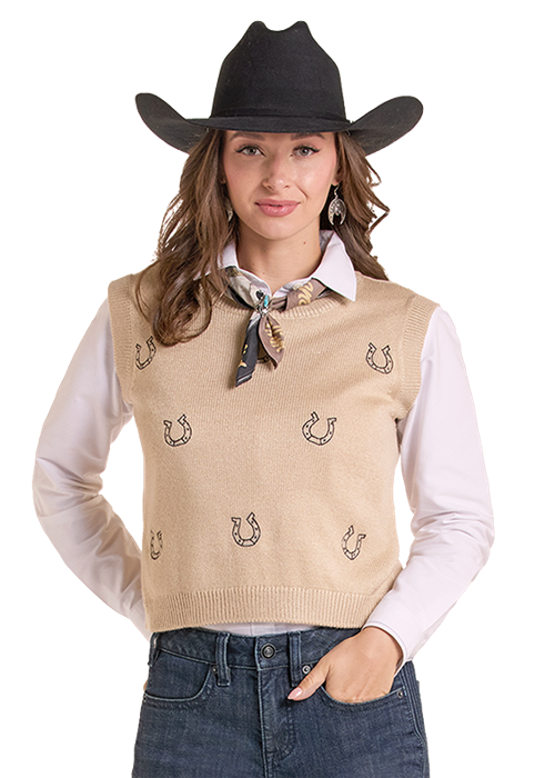 Panhandle Slim Horseshoe Embroidery Sweater Vest LW38T09692