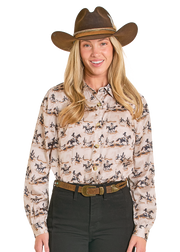 Panhandle Slim Women's Tan Western Print Snap Shirt LWN2S07910