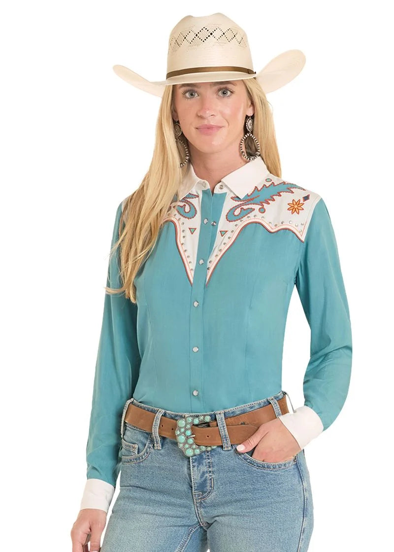 Panhandle Slim Women's Teal Retro Snap Front Shirt LWN2R08859