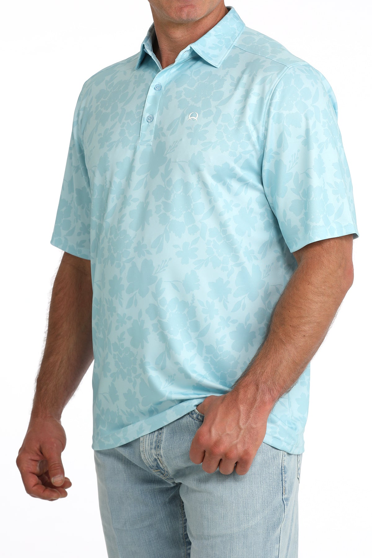 Cinch Men's Light Blue Floral Arenaflex Polo MTK1863054