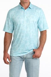 Cinch Men's Light Blue Floral Arenaflex Polo MTK1863054