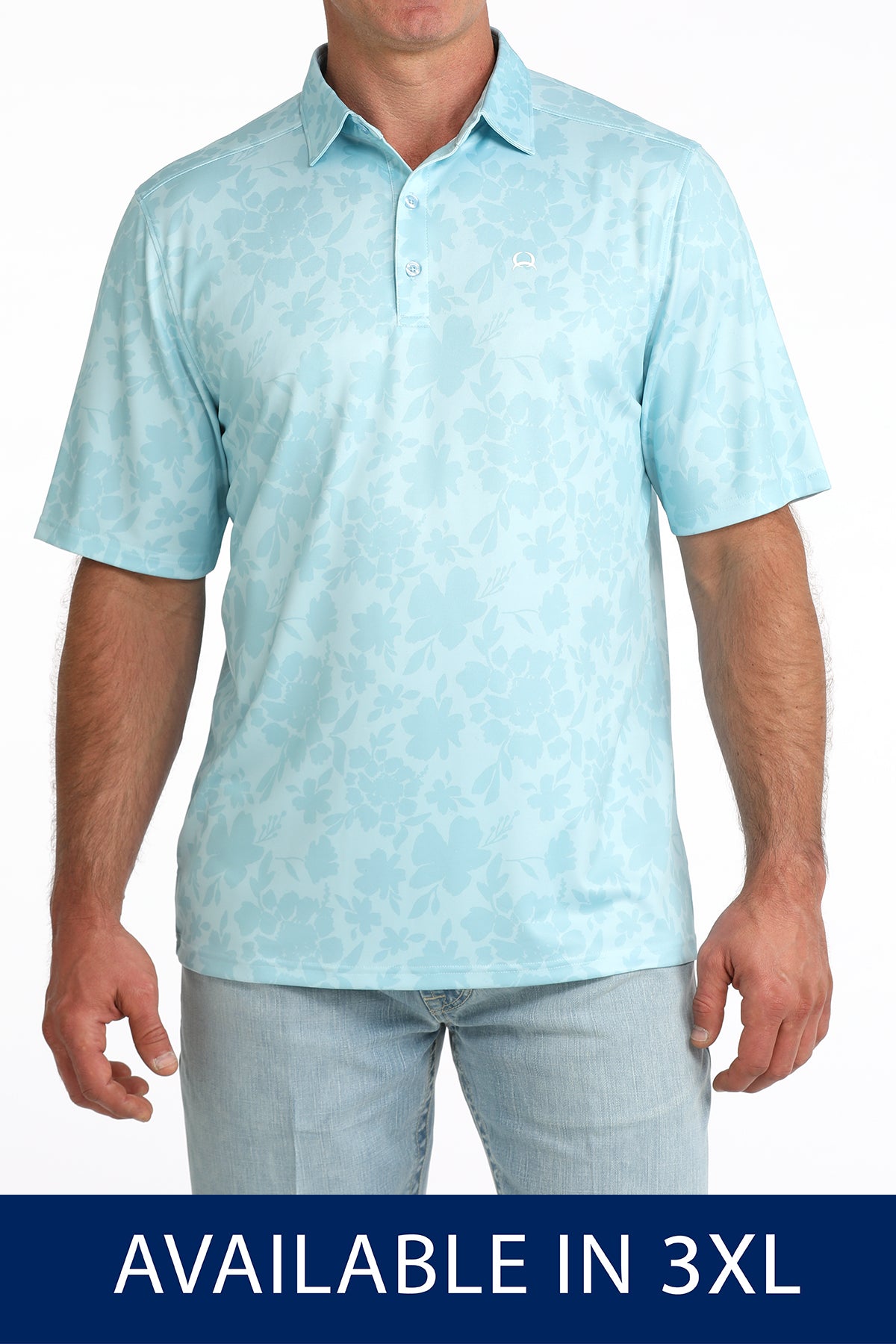 Cinch Men's Light Blue Floral Arenaflex Polo Plus MTK186354X