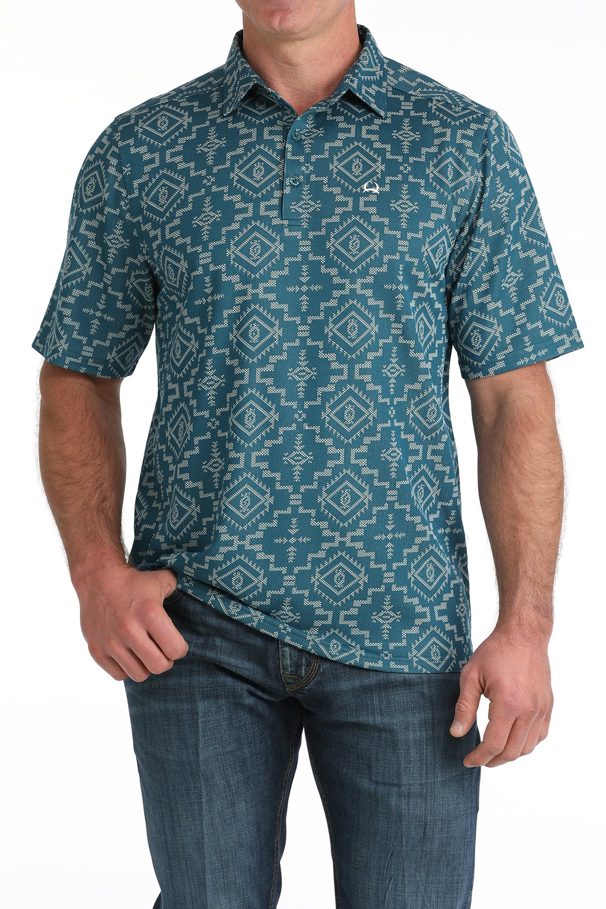 Cinch Men's Blue Patterned Arenaflex Polo MTK1865037
